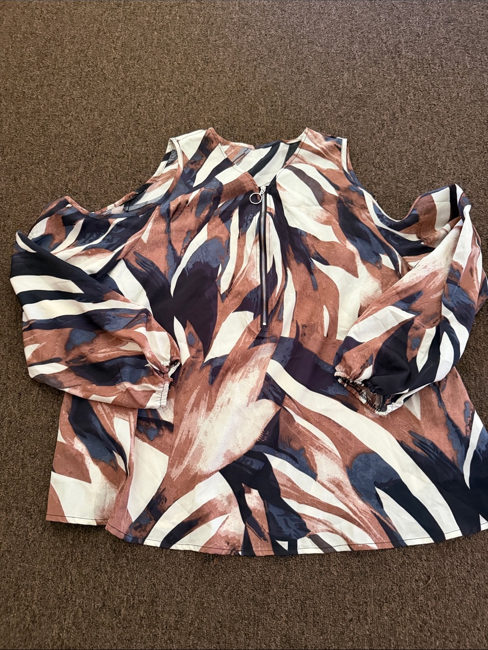 Women's Cold-Shoulder Printed Blouse - Rust Navy White